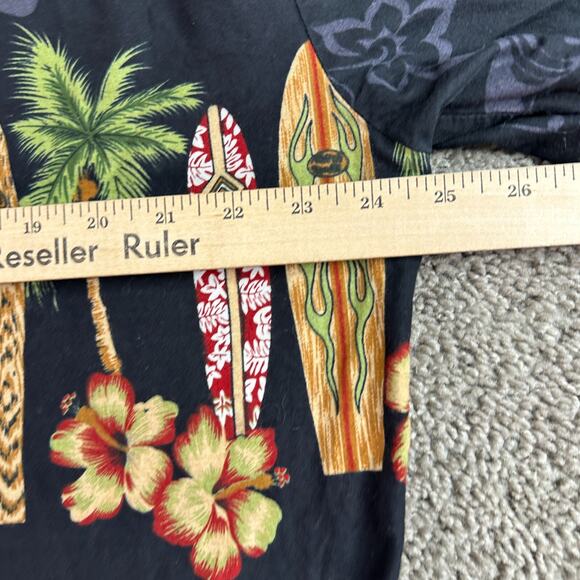 Paradise Blue Hawaiian Shirt Large Black Surf Boards Wrap Around Button Up - Picture 8 of 9